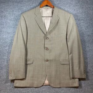 Burberry London Bond Street Blazer 46R Beige Houndstooth 3 Button 100% Wool